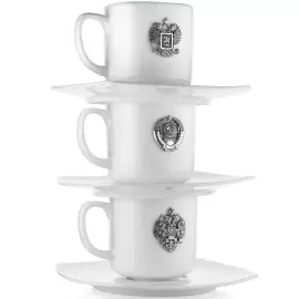 Трио кофейных чашек из фарфора "Эпохи" с серебряными накладками